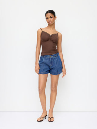 Denim Mid Rise Wide Leg Shorts
