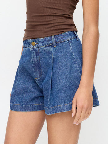 Denim Mid Rise Wide Leg Shorts