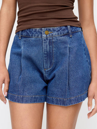 Denim Mid Rise Wide Leg Shorts