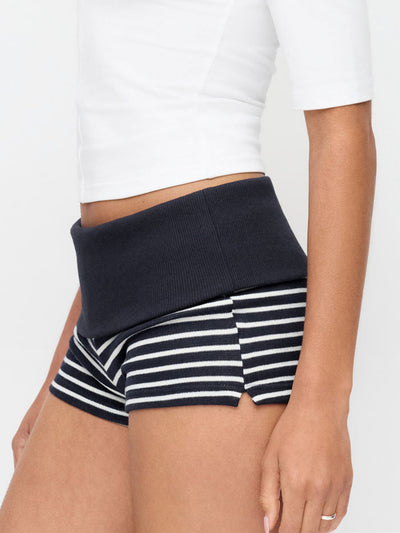 Knit Fabric High Stretch Striped Low Rise Micro Shorts For Daily Casual Outdoor