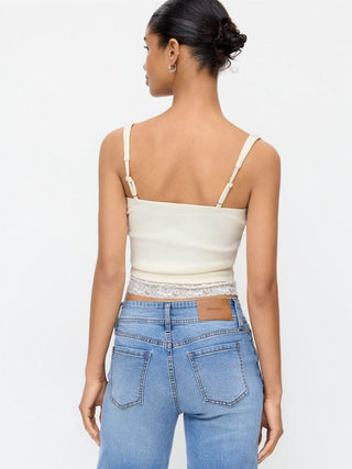 Cotton V-Neck Lace Panel Tank Top