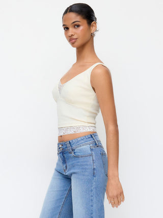 Cotton V-Neck Lace Panel Tank Top