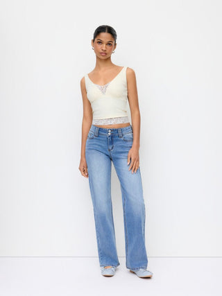 Cotton V-Neck Lace Panel Tank Top