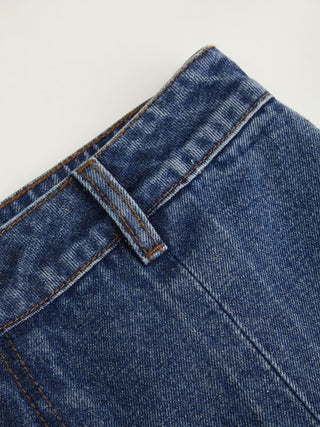 Washed Denim Split Low Rise A-line Mini Skort