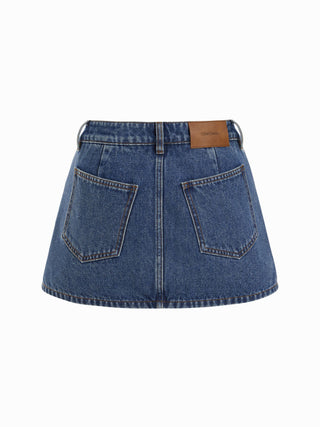 Washed Denim Split Low Rise A-line Mini Skort