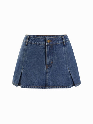 Washed Denim Split Low Rise A-line Mini Skort