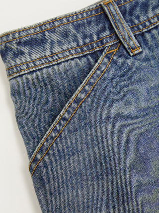 Washed Denim Low Rise A-line Mini Skirt With Metal Detail