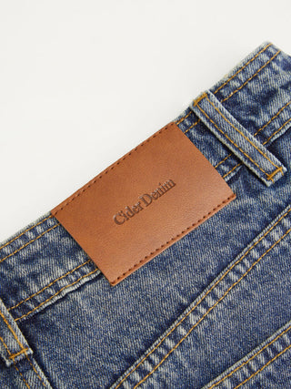 Washed Denim Low Rise A-line Mini Skirt With Metal Detail