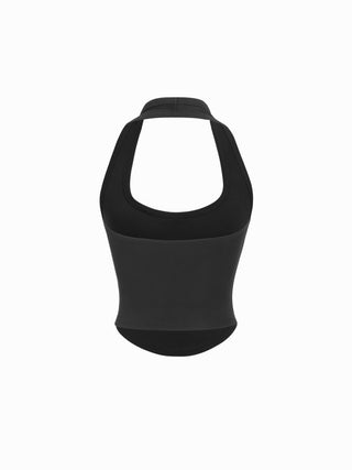 Cotton-blend Scoop Neck Halter Crop Top