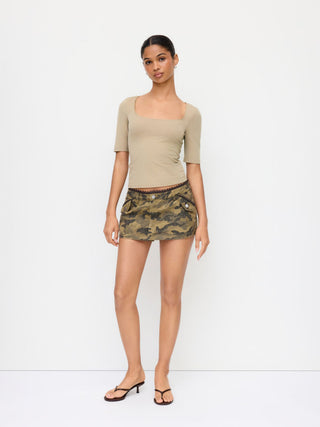 Cotton-blend Scoop Neckline Mid-length Sleeve Tee