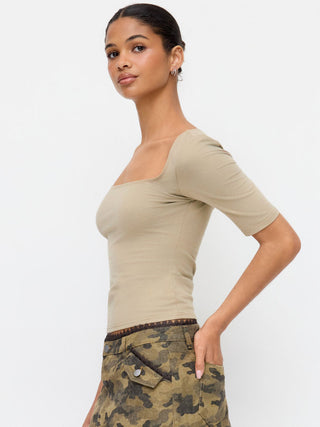Cotton-blend Scoop Neckline Mid-length Sleeve Tee