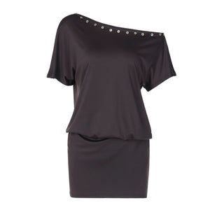 Short sleeve irregular button applique mini dress  | Festival Outfits Women