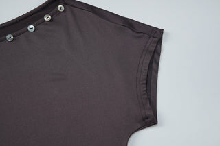 Short sleeve irregular button applique mini dress  | Festival Outfits Women