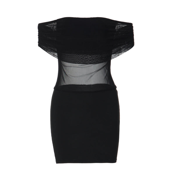 Off shoulder mesh backless solid mini dress  | Festival Outfits Women