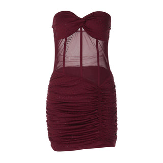 Ruched sweetheart neck beaded tube mini dress  | Festival Outfits Women