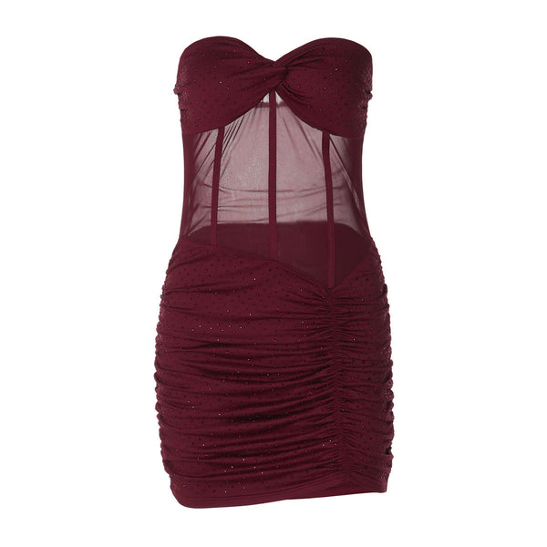 Ruched sweetheart neck beaded tube mini dress  | Festival Outfits Women