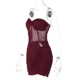 Ruched sweetheart neck beaded tube mini dress  | Festival Outfits Women