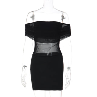 Off shoulder mesh backless solid mini dress  | Festival Outfits Women