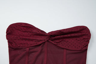 Ruched sweetheart neck beaded tube mini dress  | Festival Outfits Women