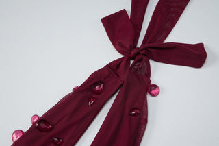 Halter cowl neck self tie water drop applique mini dress  | Festival Outfits Women