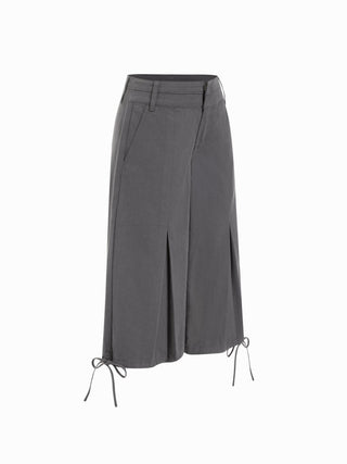Washed Denim Low Rise Drawstring Hem Pleated Oversized Jogger Bermuda Jorts