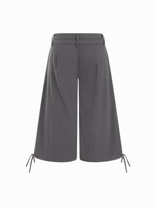 Washed Denim Low Rise Drawstring Hem Pleated Oversized Jogger Bermuda Jorts