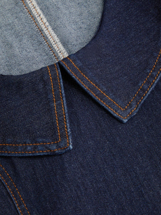 Stretch Washed Denim Collar Shirt Mini Dress