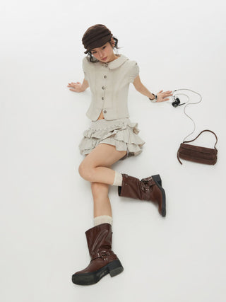 Cotton-blend Peter Pan Collar Puff Sleeve Blouse