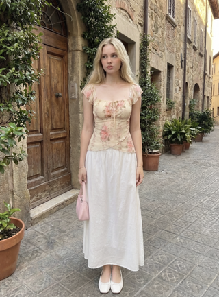 Chiffon Floral Square Neck Twist Knotted Ruffle Sleeve Crop Top