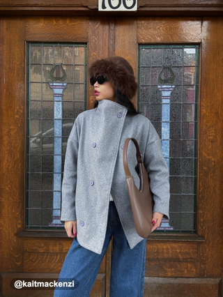 Wool-look High Neck Double Breasted Oversized Jacket