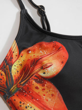 Floral High Stretch Square Neck Mesh Panel One Piece Swimsuit