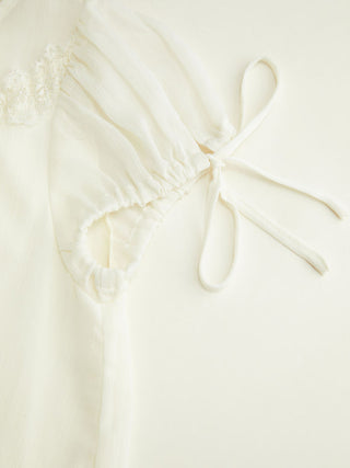 Chiffon Lace Trim Puff Sleeve Oversized Blouse