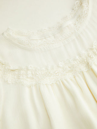 Chiffon Lace Trim Puff Sleeve Oversized Blouse