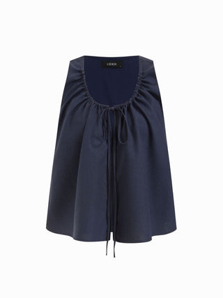 Linen-blend Linen-blend Tie-front Sleeveless Blouse For Daily Casual Work