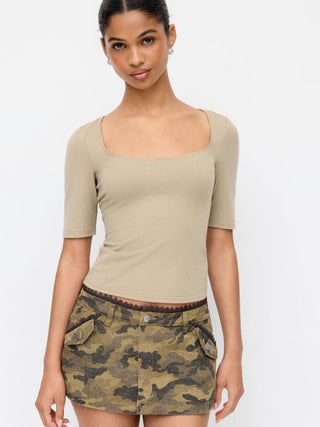 Cotton-blend Scoop Neckline Mid-length Sleeve Tee