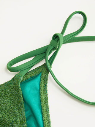Halter Neckline Flower Detail Tie Side Triangle Bikini Set With Sarong