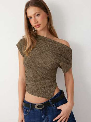 Cotton-blend Asymmetrical Neck Top