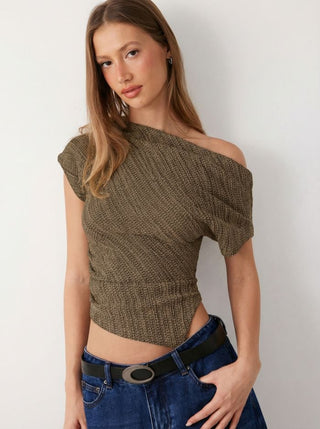 Cotton-blend Asymmetrical Neck Top