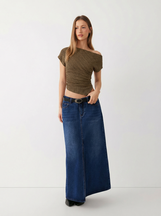 Cotton-blend Asymmetrical Neck Top