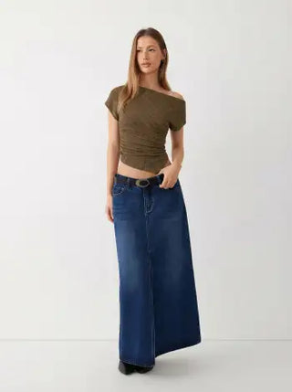 Cotton-blend Asymmetrical Neck Top