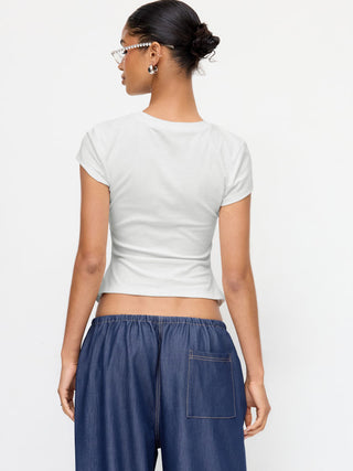 Cotton-blend Ruched Short Sleeve Tee