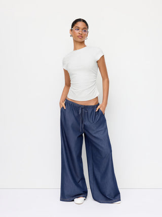Cotton-blend Ruched Short Sleeve Tee