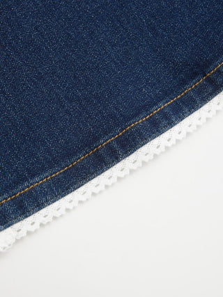 Stretch Denim High Rise Lace Trim Pencil Mini Skirt