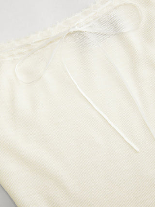 Cotton-blend Textured Scoop Neckline Lace Trim Bowknot Cami Top