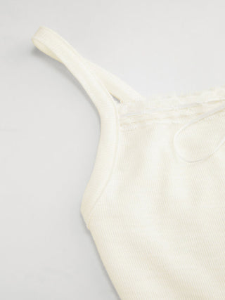 Cotton-blend Textured Scoop Neckline Lace Trim Bowknot Cami Top