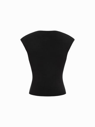 Knit Round Neck Button Front Top