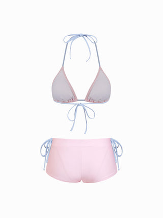 Floral Halter Neckline Tie Side Triangle Bikini Set With Cover Up Shorts