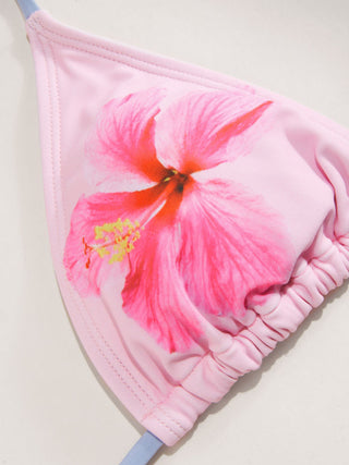 Floral Halter Neckline Tie Side Triangle Bikini Set With Cover Up Shorts