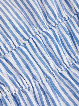 Cotton-blend V-neck Stripes Drawstring Wide Leg Jumpsuit