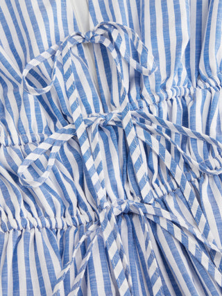Cotton-blend V-neck Stripes Drawstring Wide Leg Jumpsuit